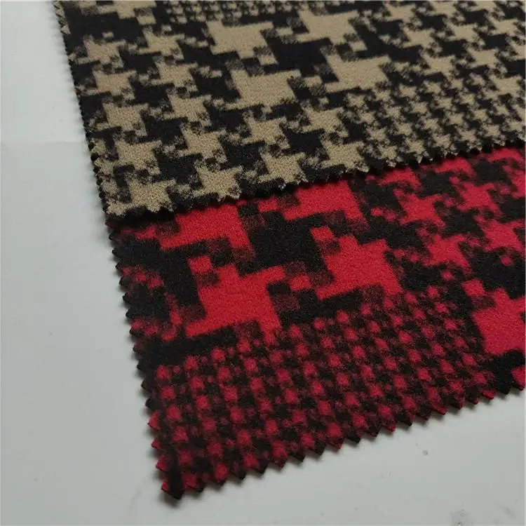 China factory custom polyester brushed tweed houndstooth fleece fabric for garment coat pant men suit