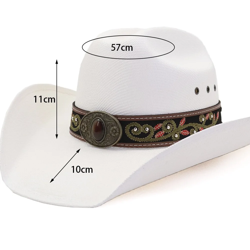 Unisex Large Brim Western Jazz Cowboy Cowgirl Paper Straw Hat Fashion Sun Shade Stiff Hard Cowboy Hat for Summer Beach Travel