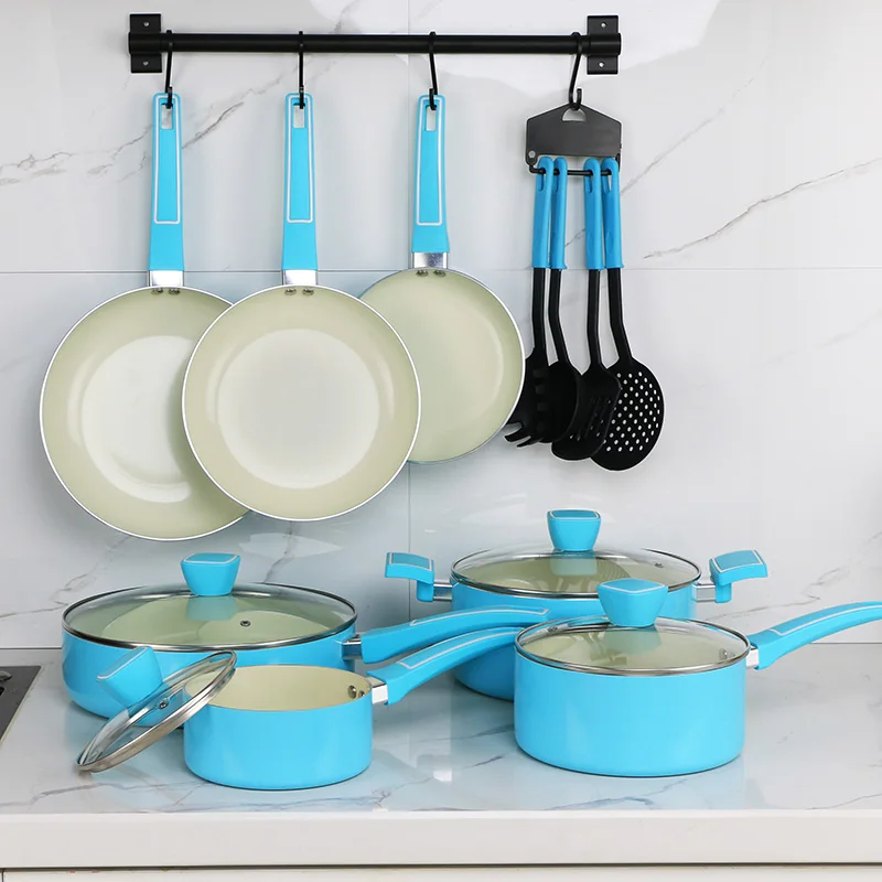 15pcs Cookware Pot Sets German Quality Ceramic Induction Kitchen Ware Cookware Set Pots and Pans with Glass Lid