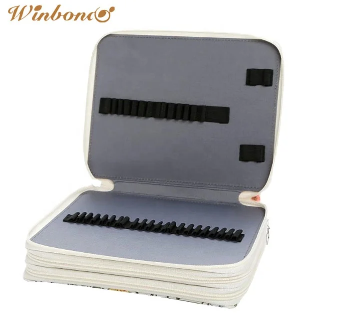 High Quality Custom 124-Hole Leather Multi-Color Large Capacity Color Pencil, Pen Zipper three layers Pencil bag