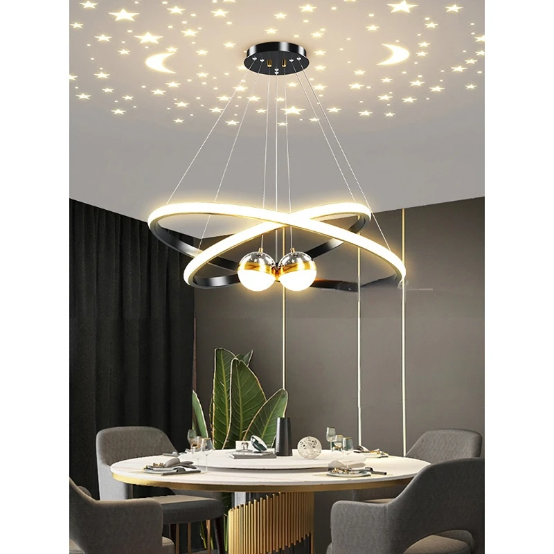 Black Golden Chandelier Bedroom Living Room Kitchen Home Hanging Lighting Nordic Fashion Circular Lamp