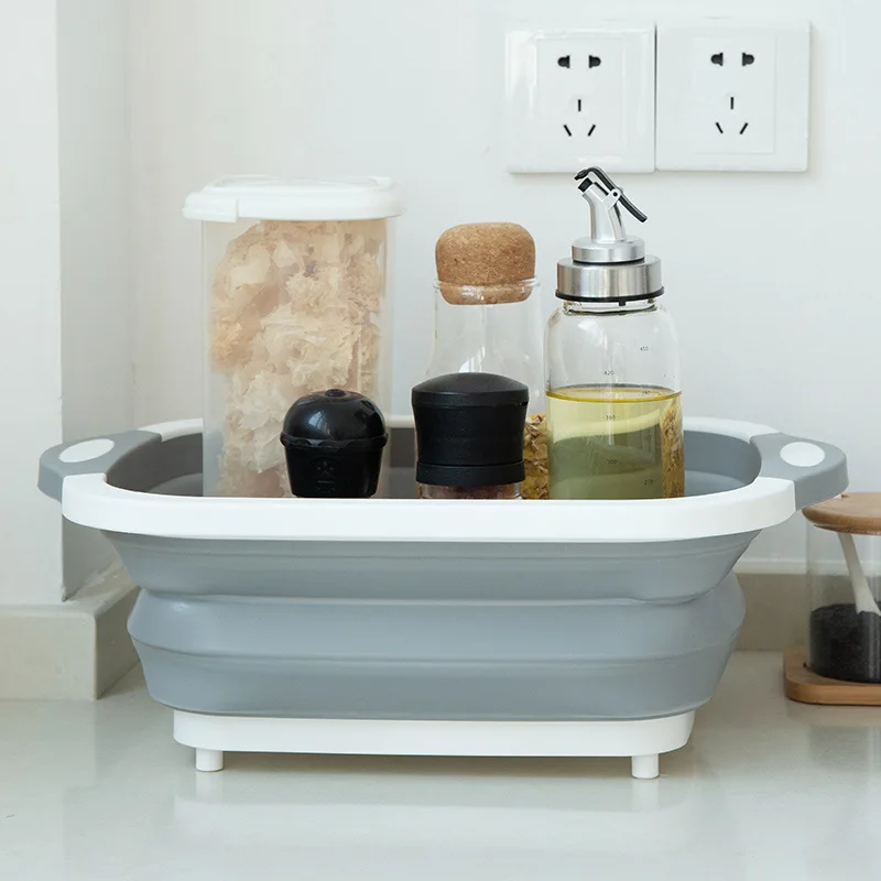 Foldable End Grain Chopped and Filtered Fruit and Vegetable Container Picnic Basket Multifunctional Kitchen Large Cutting Board