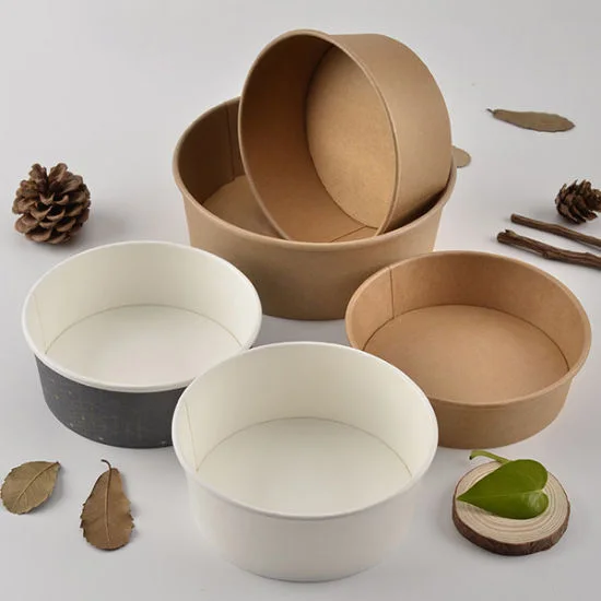 Hot Sale Customized Logo Disposable Paper Bowl Eco Friendly Food Grade 32oz 1000ml White Paper Rice Salad Bowl with Lid Cover