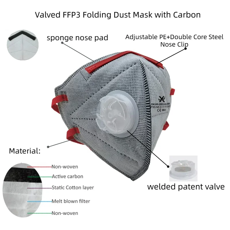 Wholesale Butterfly-shaped Industrial Mask FFP3 Activated Carbon Respiratory Valve Headgear Dust Masks Anti-Dust Mask Respirator