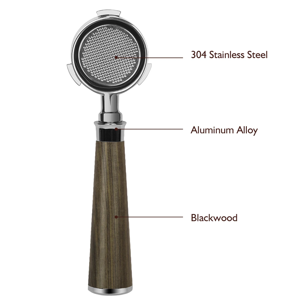Black rosewood Handle 51 mm Coffee Portafilter 51mm Bottom Portafilter with 2 cups basket suitable for delonghi