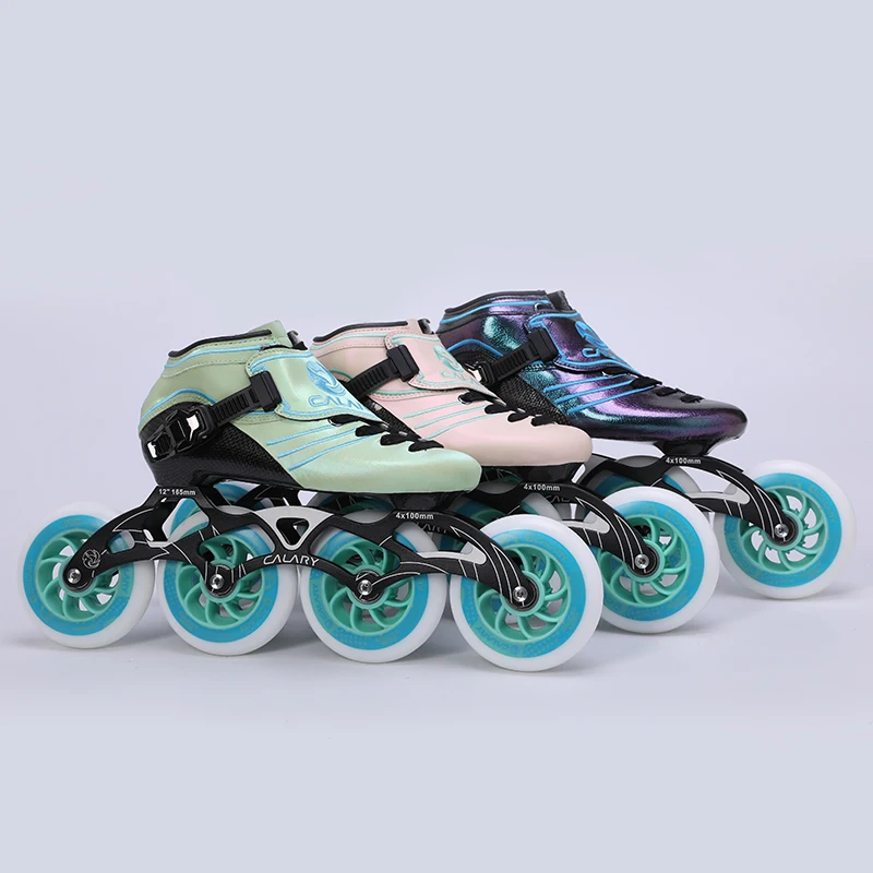 Professional roller skates training green pink roller skates with big wheels and four wheels