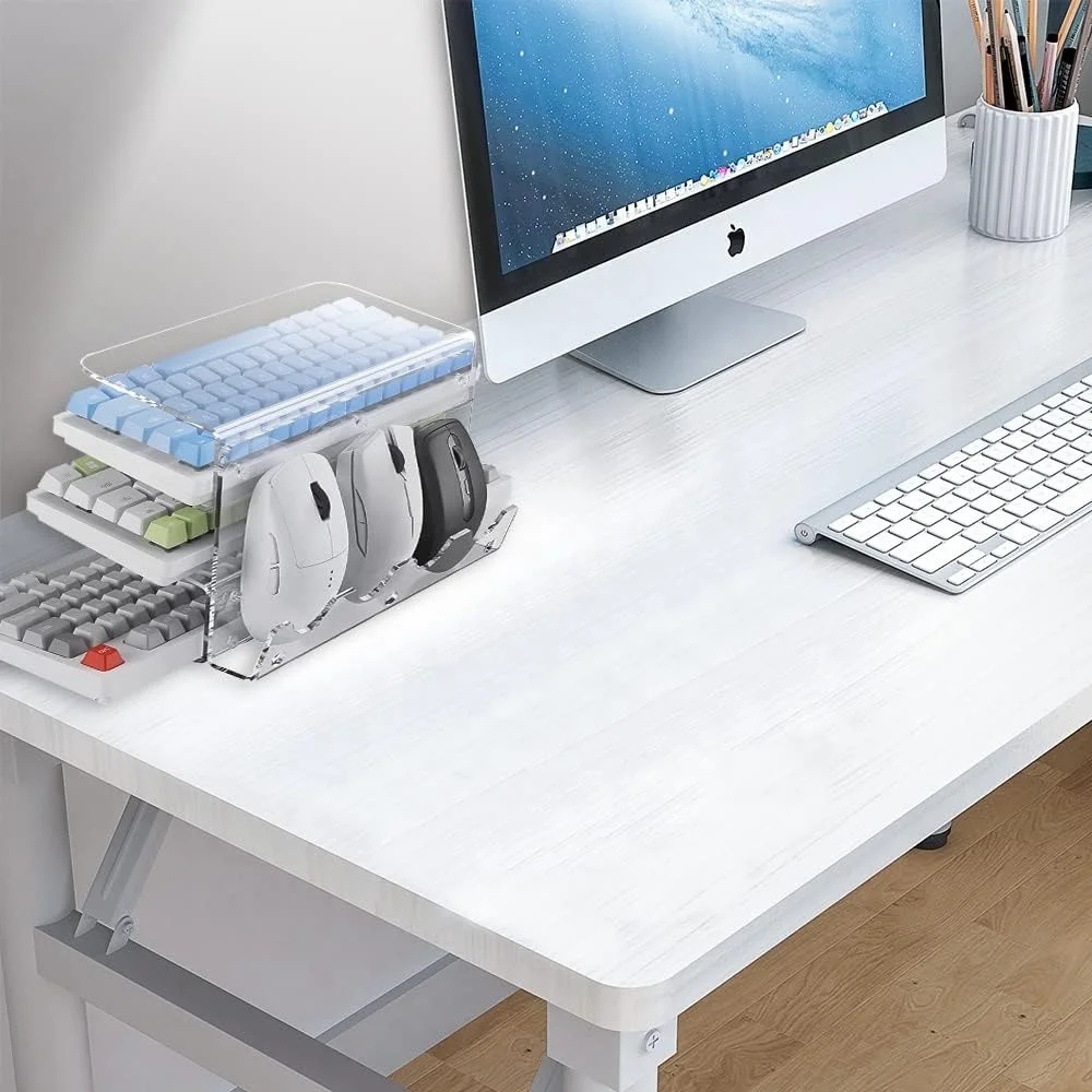 Thickened 3 Layer Desktop Dust proof Price Clear Acrylic Keyboard Mouse Holder Storage Rack