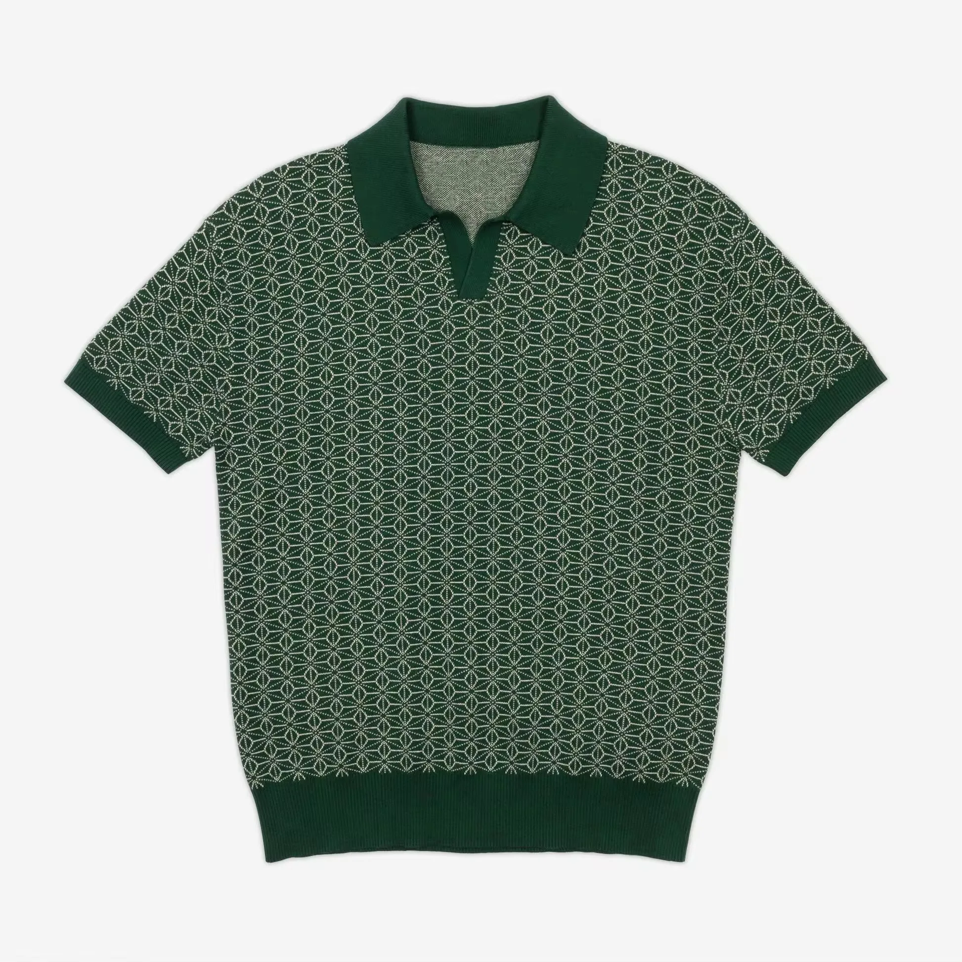 Custom Knit Polo Shirt For Men Short Sleeves Button Up Collar Vintage Solid Thin Shirt Knitted Sweater