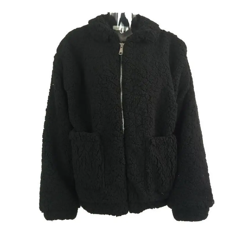Plush Coat with Casual Long Sleeve Collar Faux Fur Coat Fuzzy Soft Women Fur