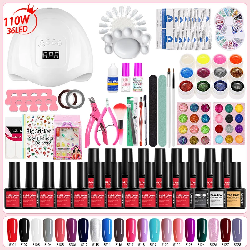 Hot 20 Color UV Gel Nail Polish Manicure Dryer Kit with Nail Tool Accessories Set