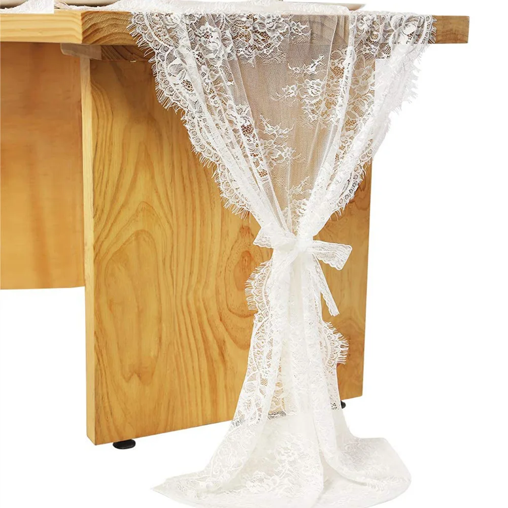 75x300cm Luxury White Overlay Floral Decor Vintage Lace Table Runner For Wedding Bridal Shower Party
