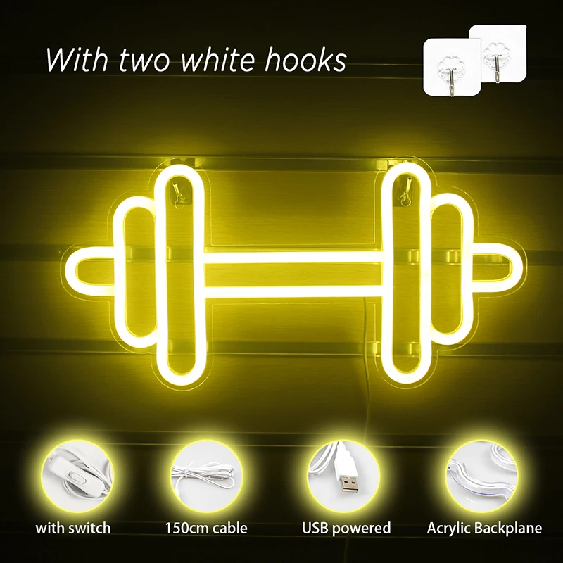 Wanxing Neon Barbell Dumbbell Neon Sign Gym 3 Colors Wall Hanging Neon Light Sign For Sports Room Decor Club Party Bar Xmas Gift