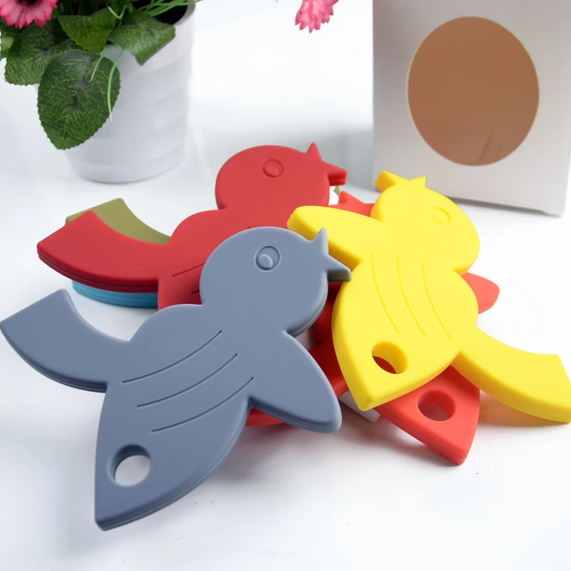 Bird Shape custom Multiple color silicone baby teether toy with Silicone ring