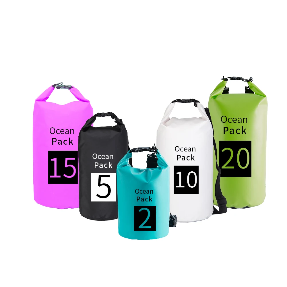custom L2 L5 L10 L15L 20 Sealed roll top 500D PVC dry bags tourism kayak boat sack gear backpack waterproof dry bag