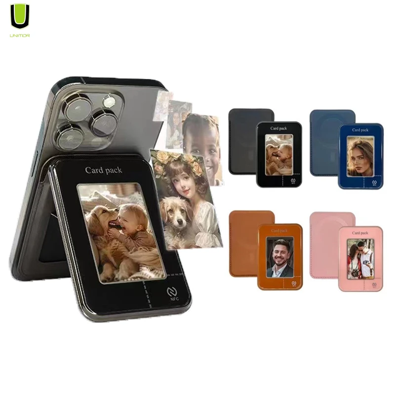 New Arrival Phone Card Pack Stand 4 colors Screen NFC DIY Pattern Smart Electronic E INK Screen Magnetic Wallet Card holder