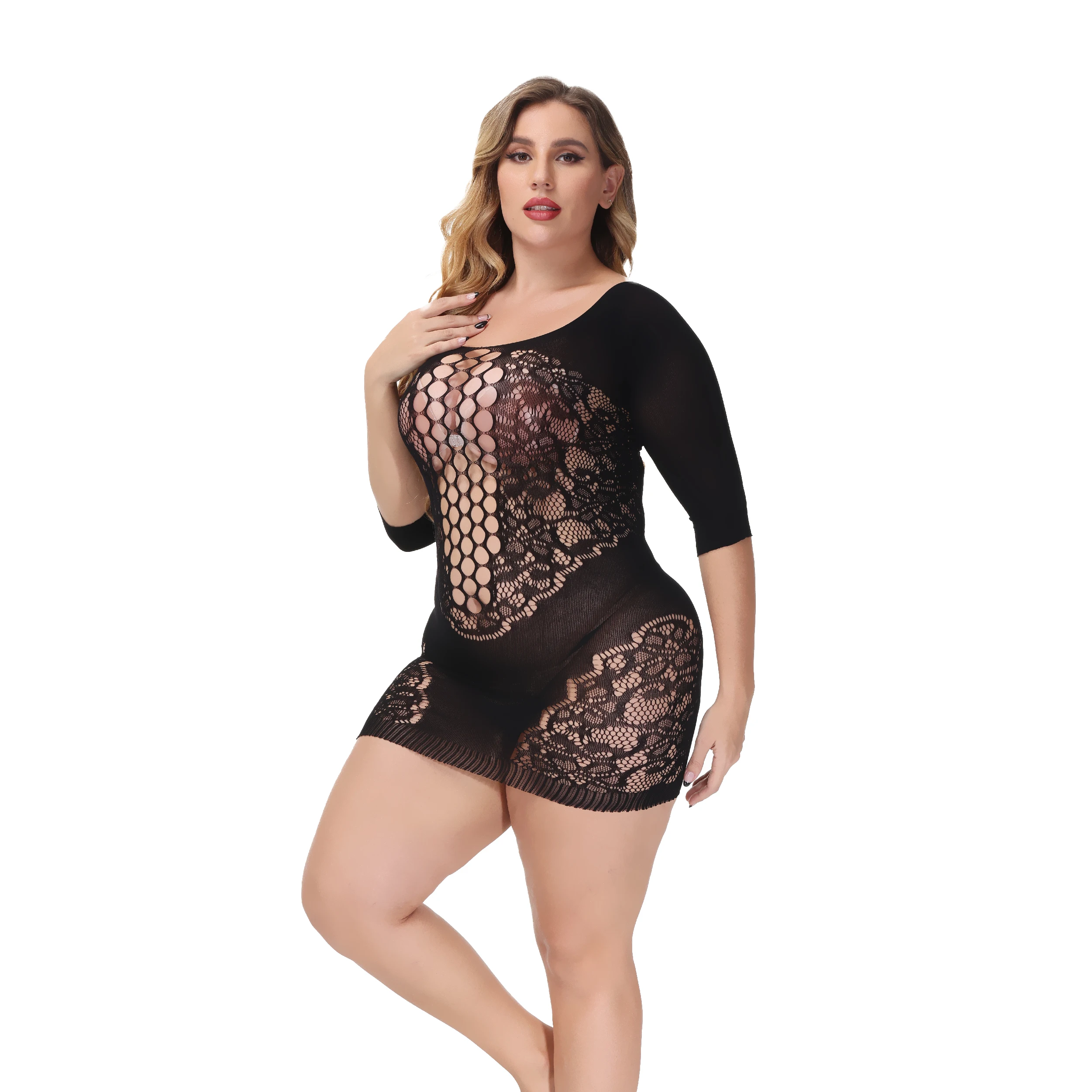 Hua Yi knitting Factory direct wholesale plus size Womens Fishnet Dress  Bodysuits hot sexy Design body stockings
