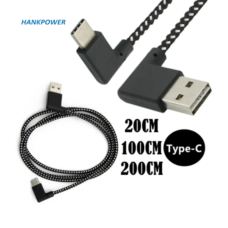 Right Angle USB Type C Mobile Phone Data Cable For Android Fast Charger 90 Degree Nylon USB C Data Cable