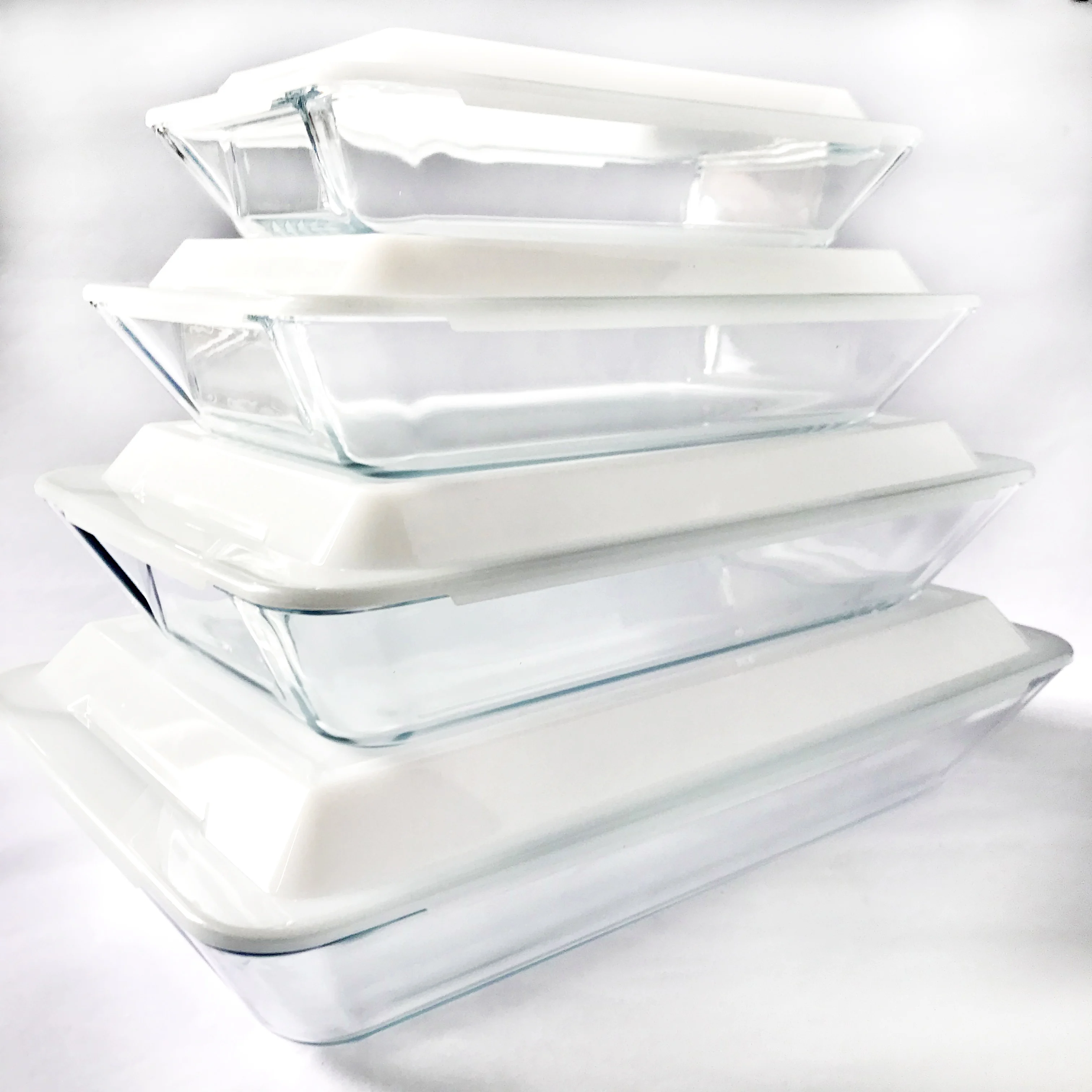Clear Rectangular Heat Resistant Borosilicate Tempered Glass Bakeware Set with Lid Baking Pans Set