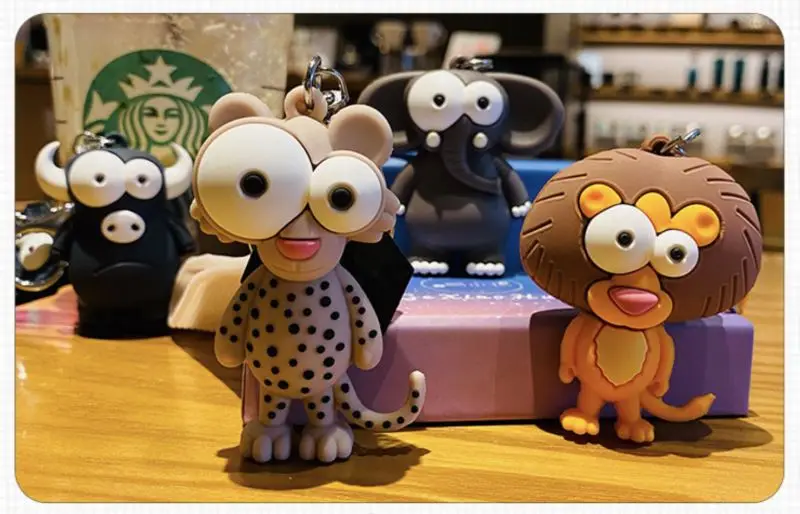 HOT SELL Keychain for Girls Kids Children Big Eyes Animals Cute Cartoon Pendant 3d Anime Keychain PVC Rubber Keychain