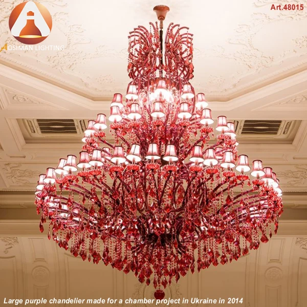 Large Purple Maria Theresa Crystal Chandelier With Purple Shades