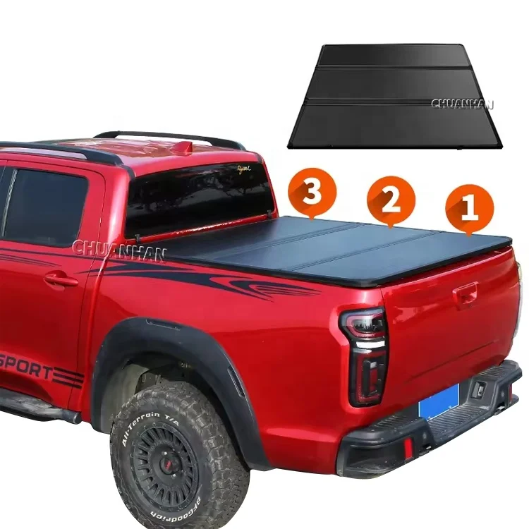pickup trunk cover aluminum hard folding tri fold tonneau cover dmax for toyota hilux tundra ranger