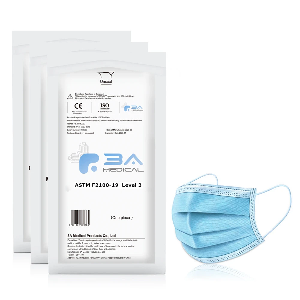 ASTM F2100 Level 3 Surgical Mask Disposable Face Mask 3 Ply Earloop Medical Facemask