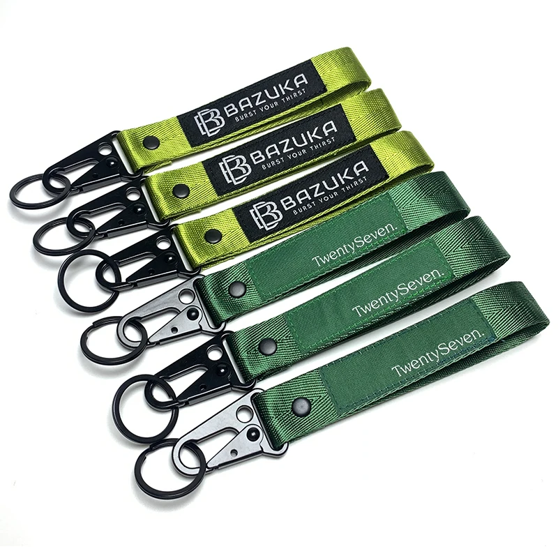 Black Green Military Tactical keychains Webbing Wrist Strap Key Chain Custom Logo Woven Hand Lanyard