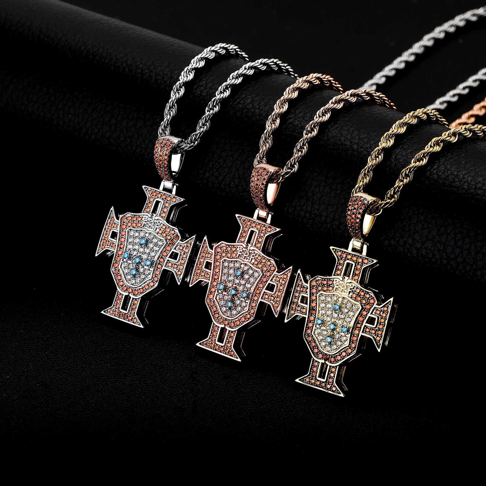 Hip Hop Zircon Dripped Oil World Football Club Badge Necklace