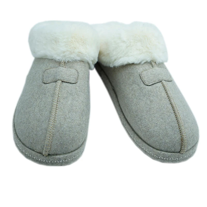 Wholesale custom lekhaki color felt cloth house slippers soft slippers winter warm home slippers for women