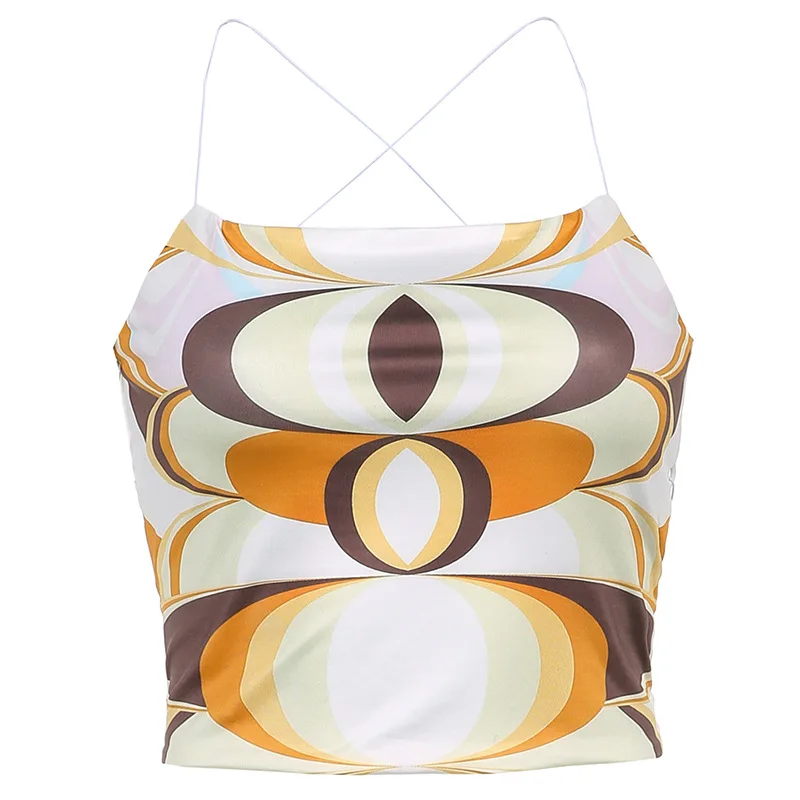 hot new sexy 2021 Amazon fashion new sexy open-back open band band love personality print Umbilical Cord Condole top for women