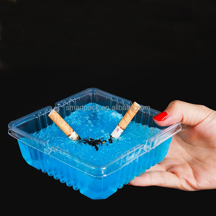 OEM service plastic material disposable cigarettes ashtrays with soluble cigarette extinguishing agent