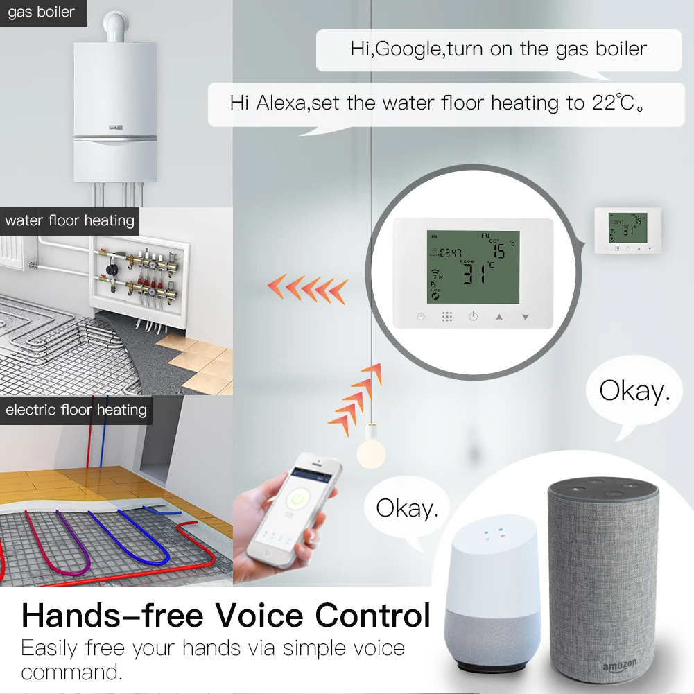 HY09BW Smart  WIFI water heating boiler thermostat phone control heater water gas boiler room thermostat 3A/5A 90-240V