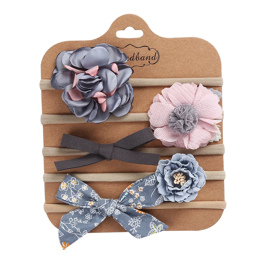 Wholesale Fashion Hairwear 5pc/set Artificial Fabric Flower Bow Baby Headbands Elastic Hairband Newborn Gift Photo Props