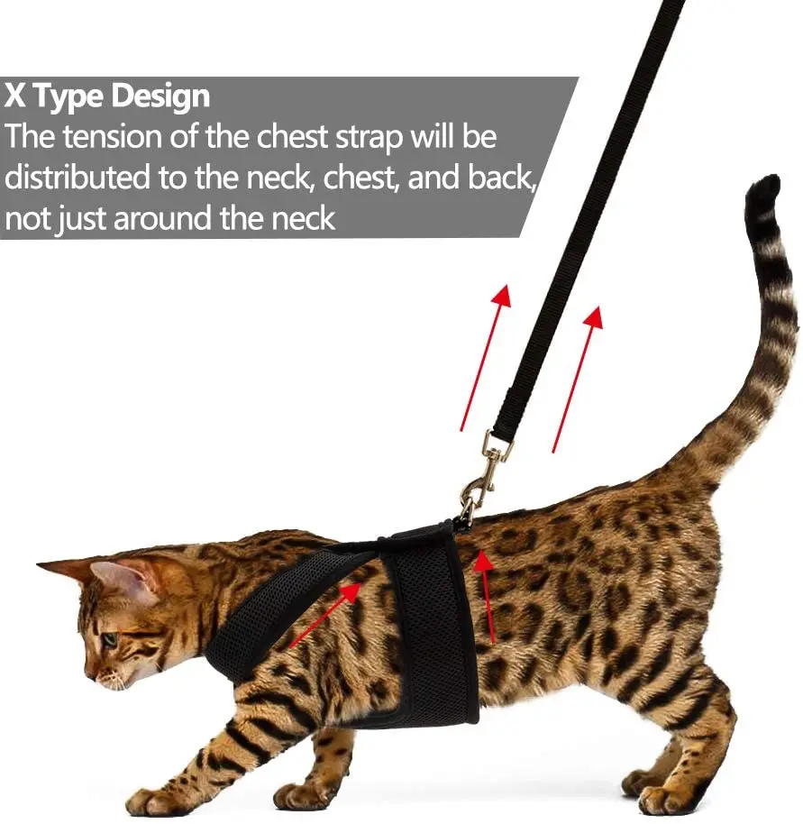 Wholesale Mesh Adjustable Neck Escape Proof Walking X-Figure Jacket Vest Pet Cat Harness and Leash Set