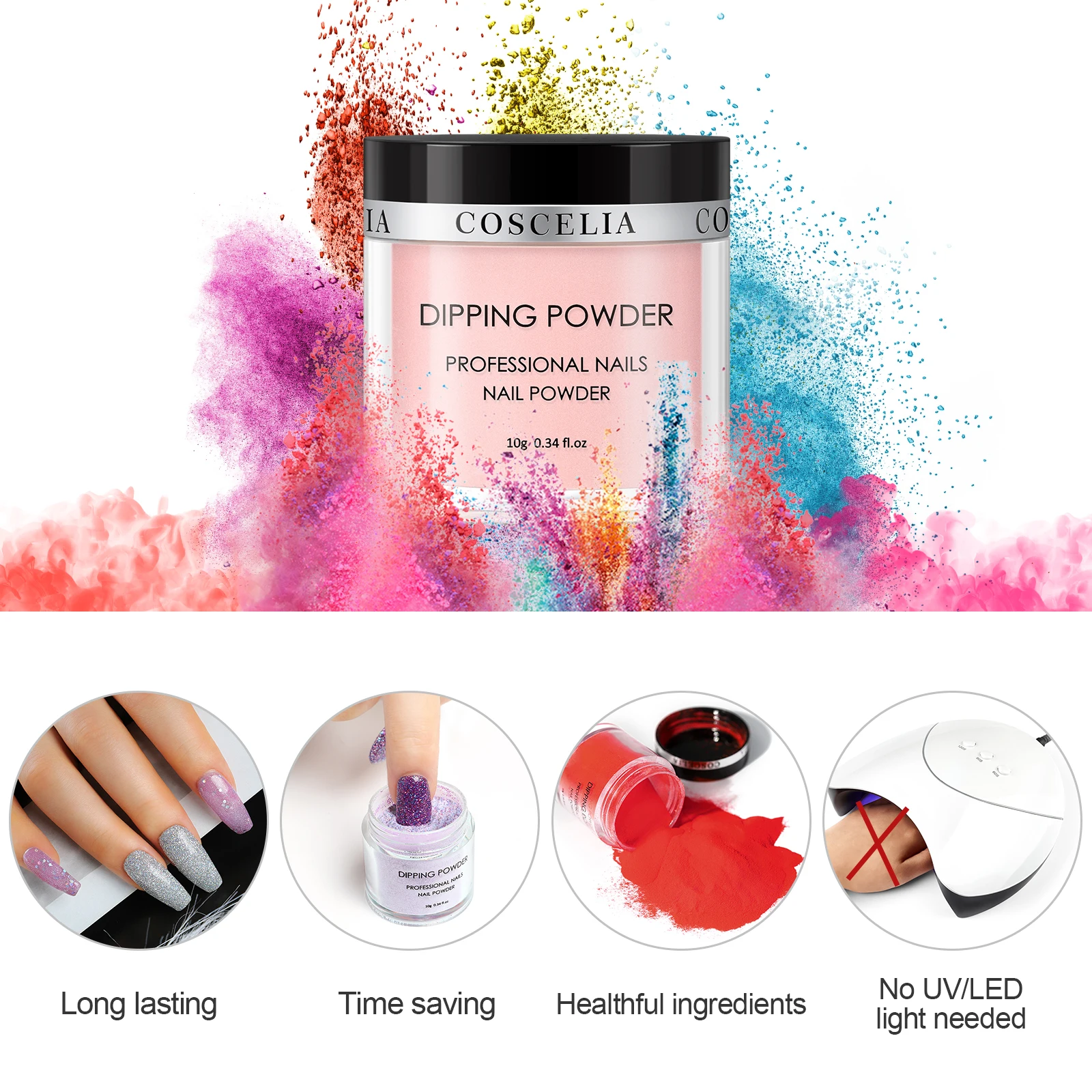 COSCELIA Professional Bulk Dipping Powder Acrylic Nails Kit Colors Nude Custom Logo Top Coat Extension Nail Art Supplies