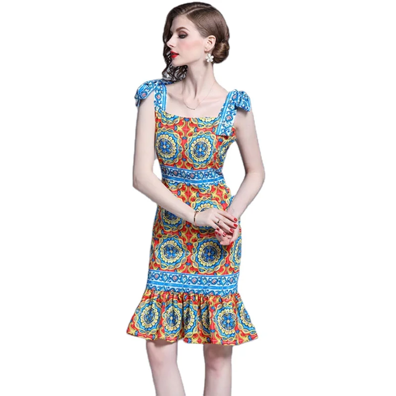 Новинка 2021, Женская юбка рыбий хвост, темпераментное модное приталенное платье с принтом, кружевное платье на бедрах LDY6228065