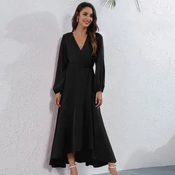 V-neck tie fashion irregular sexy skirt ankle length dress evening dresses for women