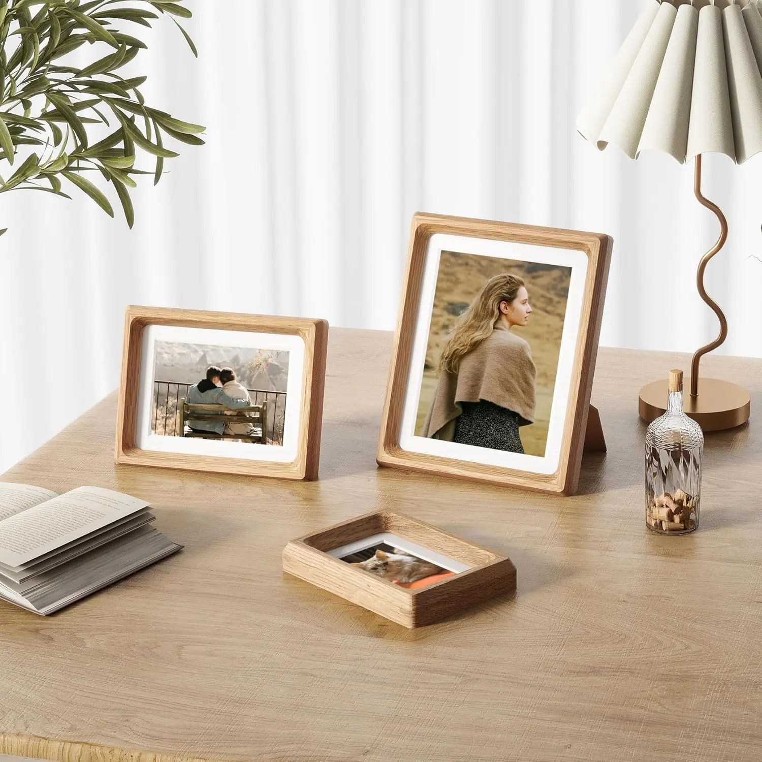Natural Oak 4x6 Picture Frames Handcrafted Original Wood Photo Frame Mat for Graduation Family Wedding Tabletop Wall Decoration
