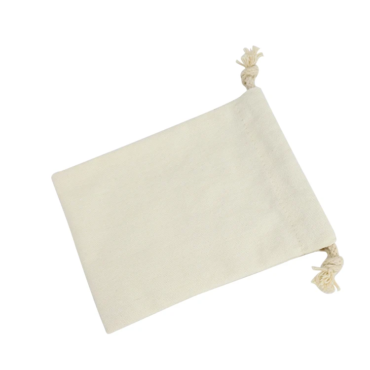 Organic Cotton Canvas Bags Drawstring Cotton Bag Small Gift Bag For Jewelry Muslin Cotton Linen Pouch With PU Leather Label