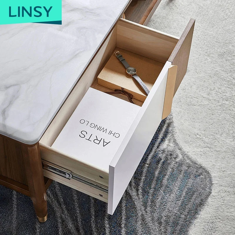 Linsy Antique Style Rustic Wood Marble Top Coffee Table Rectangle Square Tea Table  Ls173L1