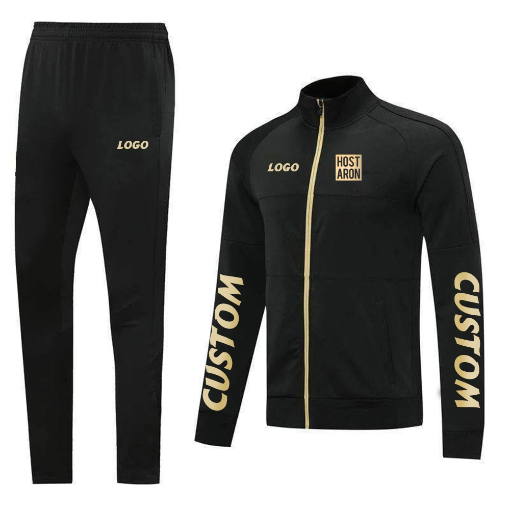 HOSTARON Custom Logo Polyester Fleece Tracksuit Set Winter Plus Size Outdoor Jacket Plain Sportswear Velour Football Tracksuit