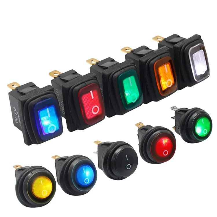 12v   24voltage  250v 2 pins 3terminals  red green blue orange black  round led light waterproof on off T85  rocker switches
