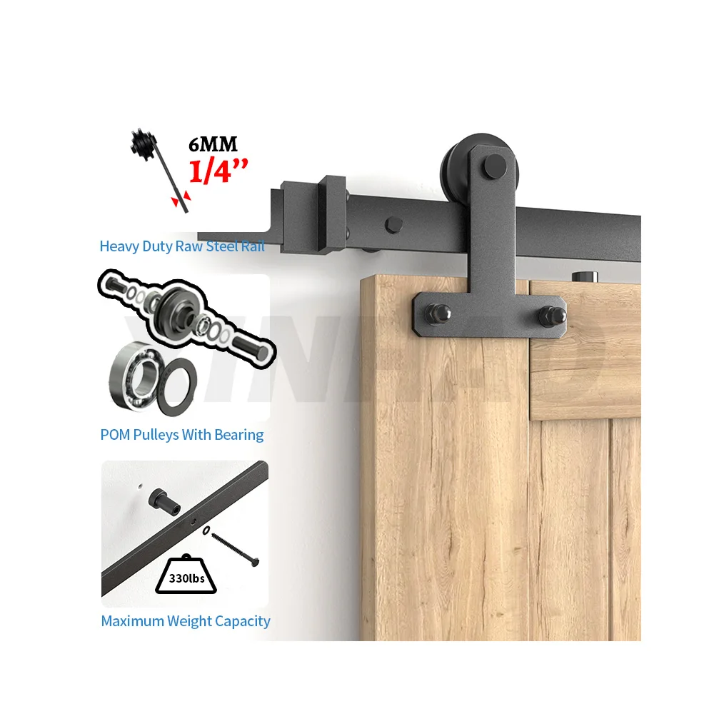6FT Sliding Barn Door Hardware Track Kit with Floor Guide and  Door Stopper factory supply