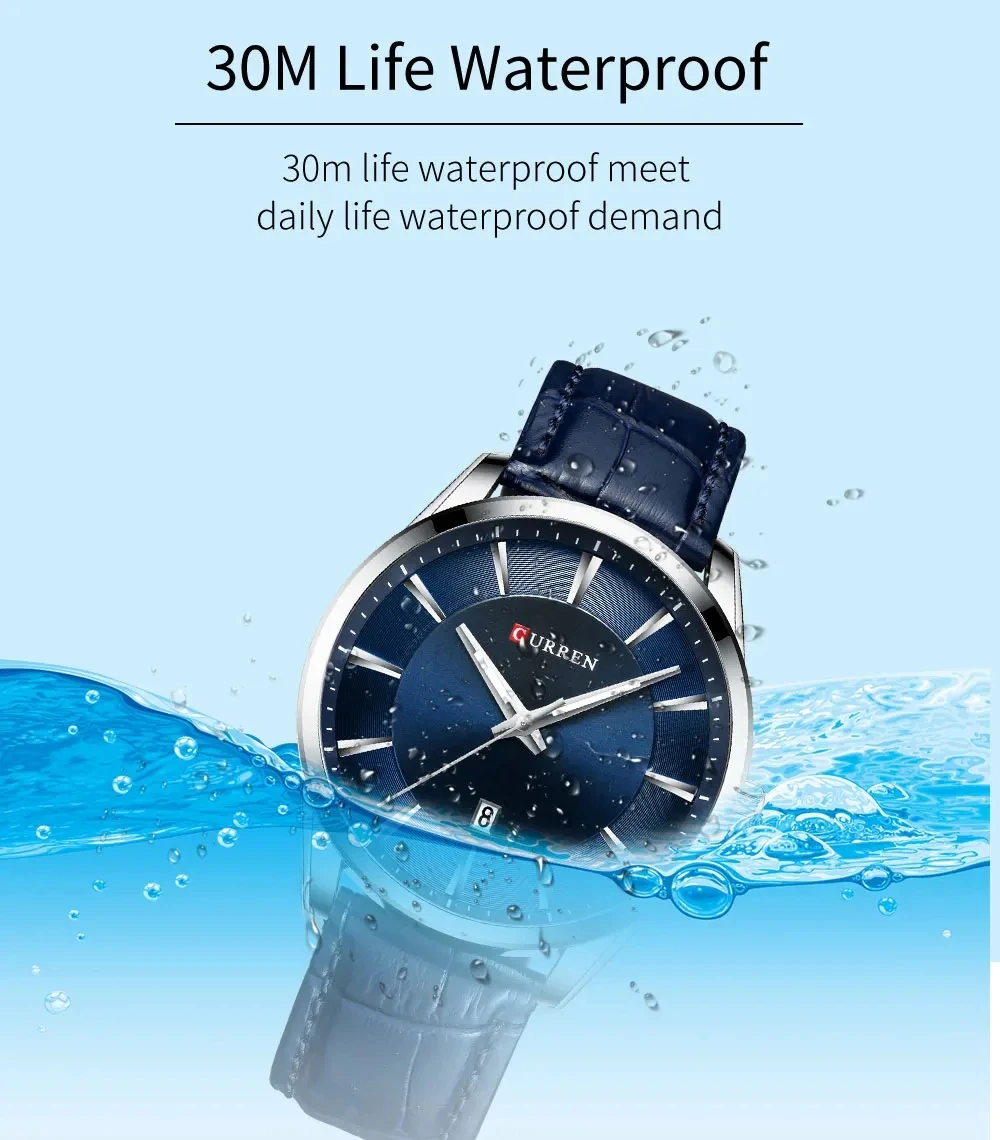 CURREN PU Leather Top Luxury Brand Quartz Watches Waterproof Male Clock Genuine Leather Simple Design Wristwatch