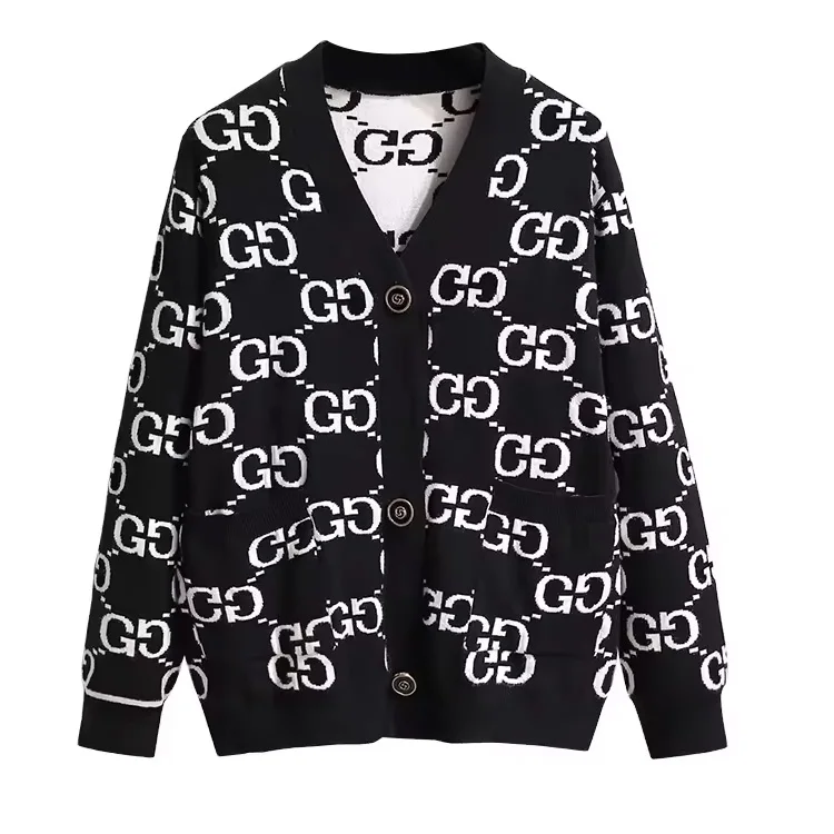 2024 New Style Female Plus Size Knitted Cardigan Longsleeves Women Sweater for Streetwear Casual Standard Spring V-neck Black