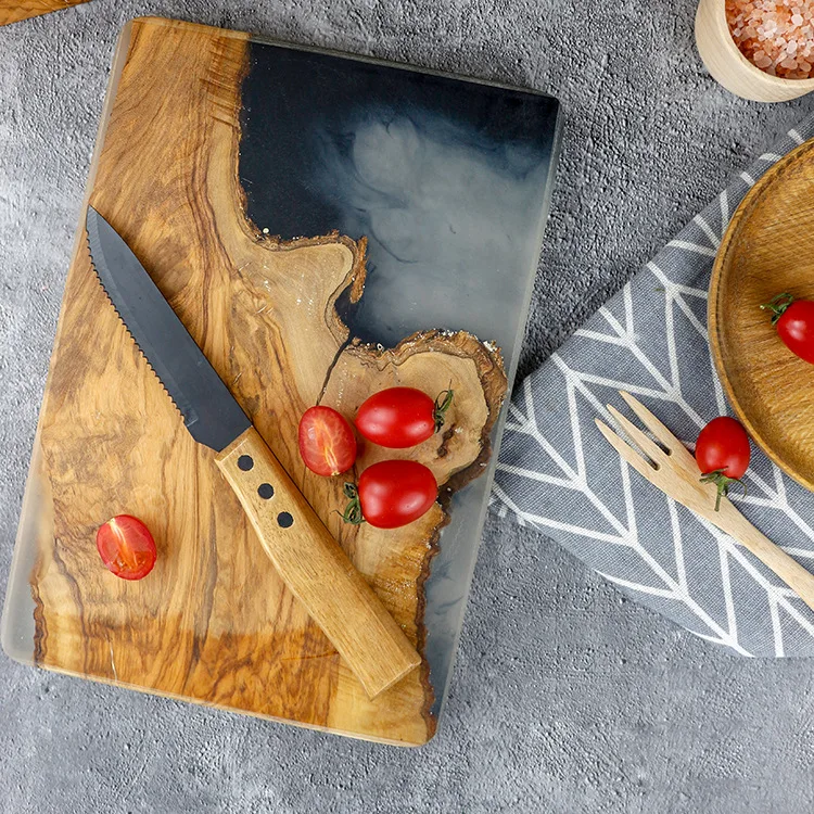 New Design Resin Epoxy Cutting Cheese Boards Olive Wood Chopping Board Wholesale for Kitchen Best Gift