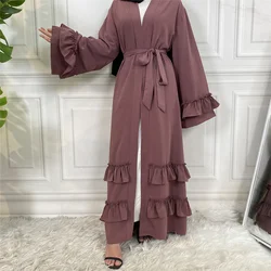 02#2022 Latest Simple Wholesale  Ruffle Sleeve With Pocket Women Muslim Dress Islamic Clothing Dubai Abaya