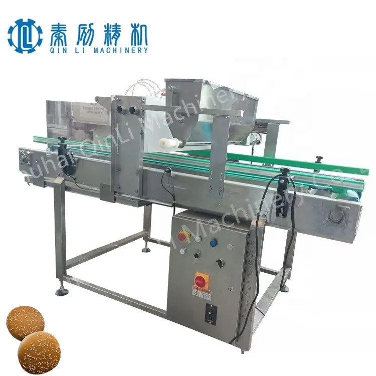Fully automatic Burger Sesame Sprinkler machine industrial burger production line for dusting sesame oat