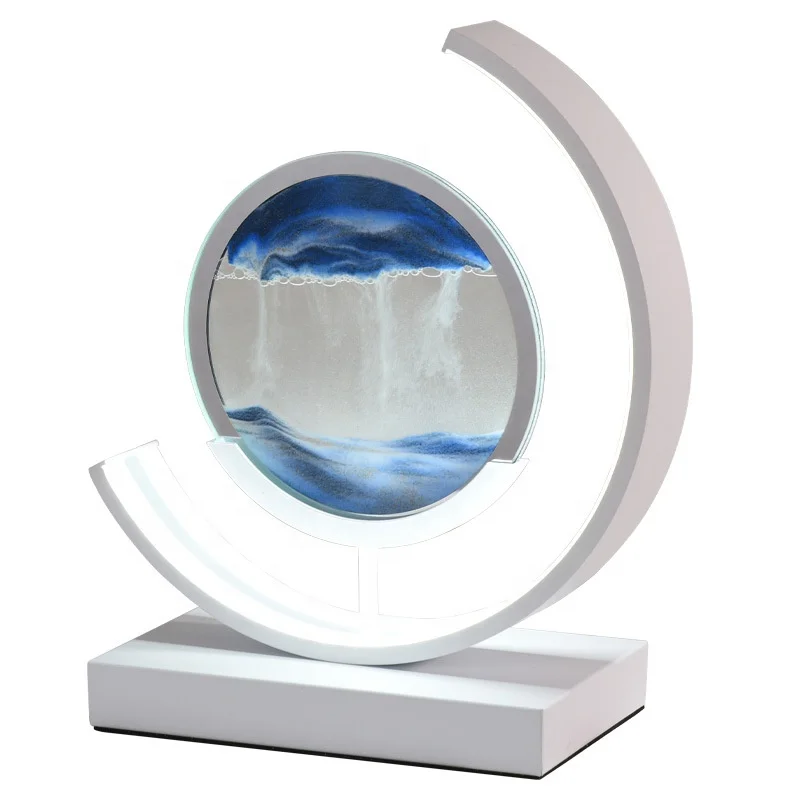 Creative Glass Craft Hourglass 3D Dynamic Fluid Move Sand Scenes Landscape Sandscape Art Motion Picture Desk Light Lamp