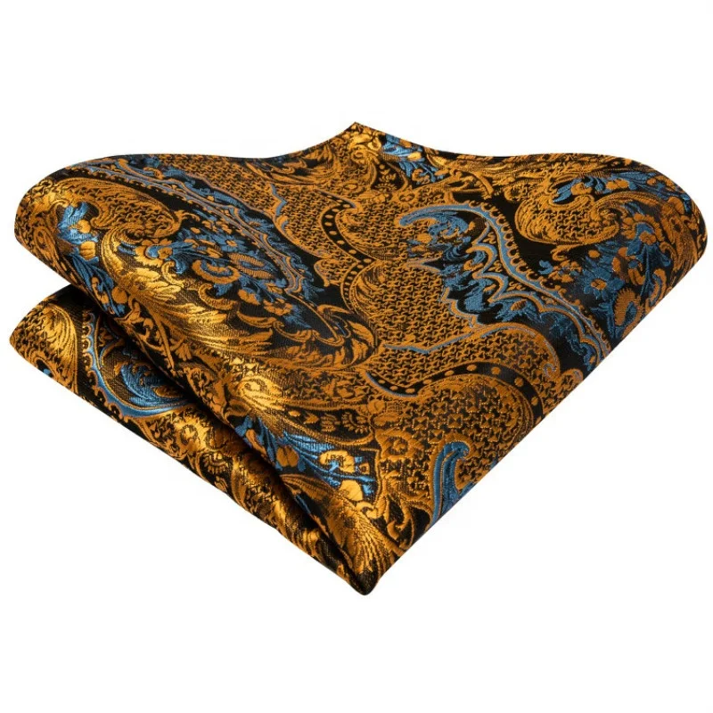 LELE Custom Design Luxury 100% Silk Ties Men Floral Black Gold Paisley Necktie Set For Men